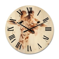 Designart 'Close Up Portrait of A Giraffe X' Farmhouse Wood Wall Clock