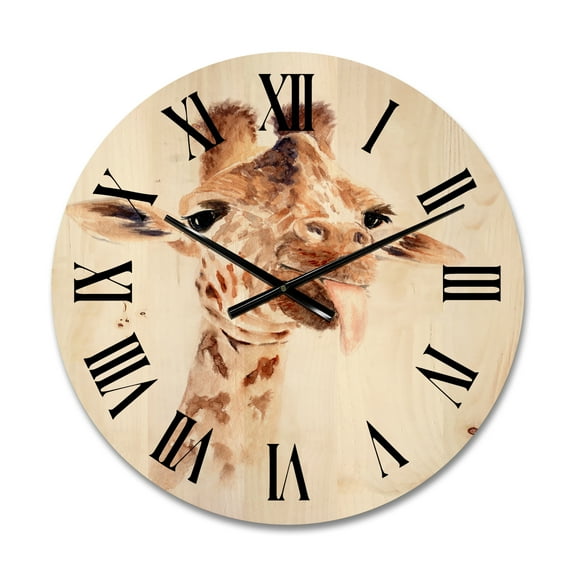 Designart 'Close Up Portrait of A Giraffe X' Farmhouse Wood Wall Clock