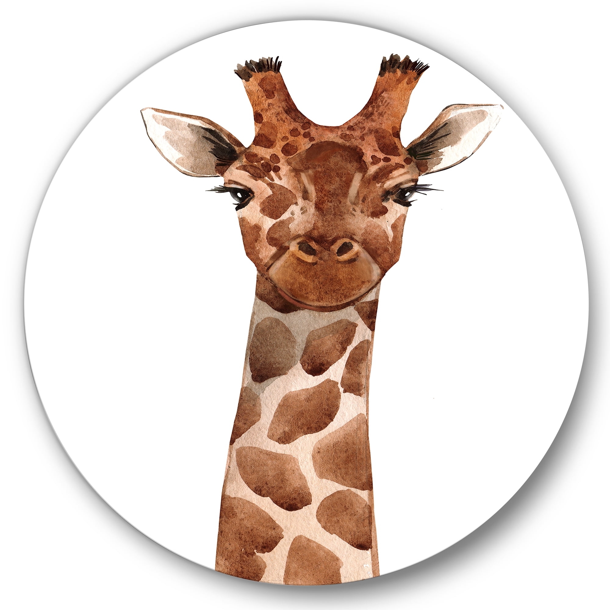 Designart 'Close Up Portrait of A Giraffe XI' Farmhouse Circle Metal Wall Art 29x29 - Disc of 29