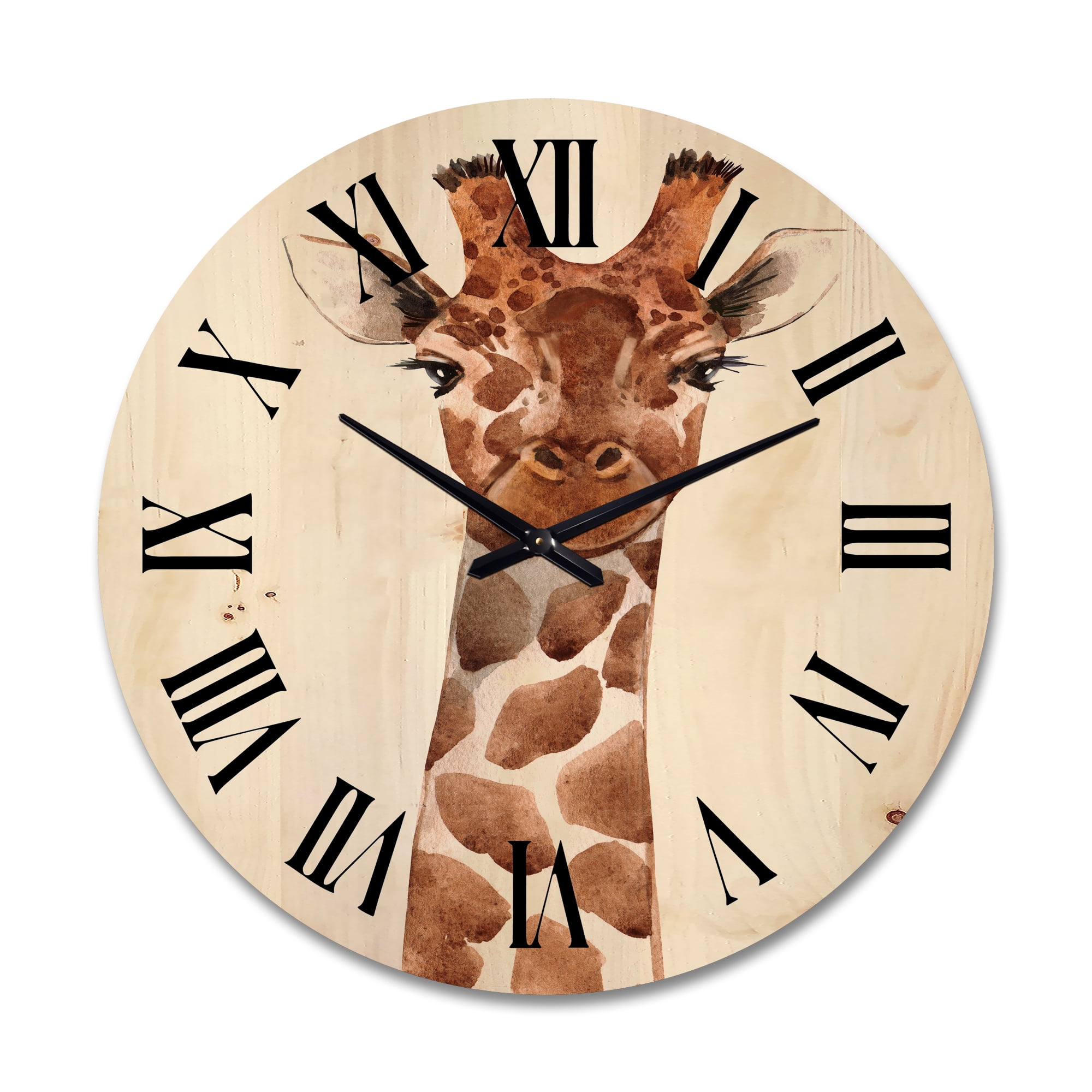 Designart 'Close Up Portrait of A Giraffe XI' Farmhouse Wood Wall Clock