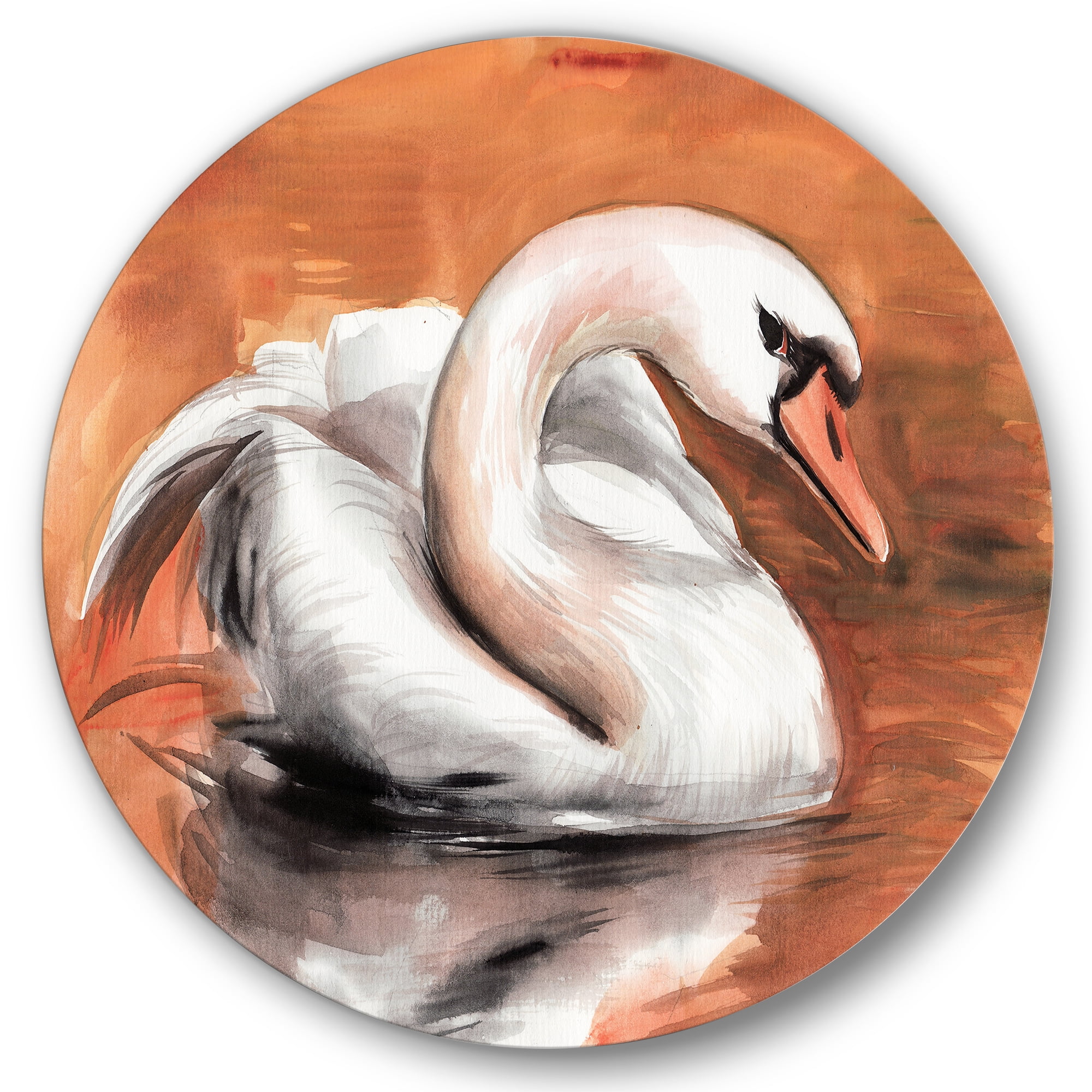 Designart 'Close Up Swan On The Water' Traditional Circle Metal Wall Art 36x36 - Disc of 36