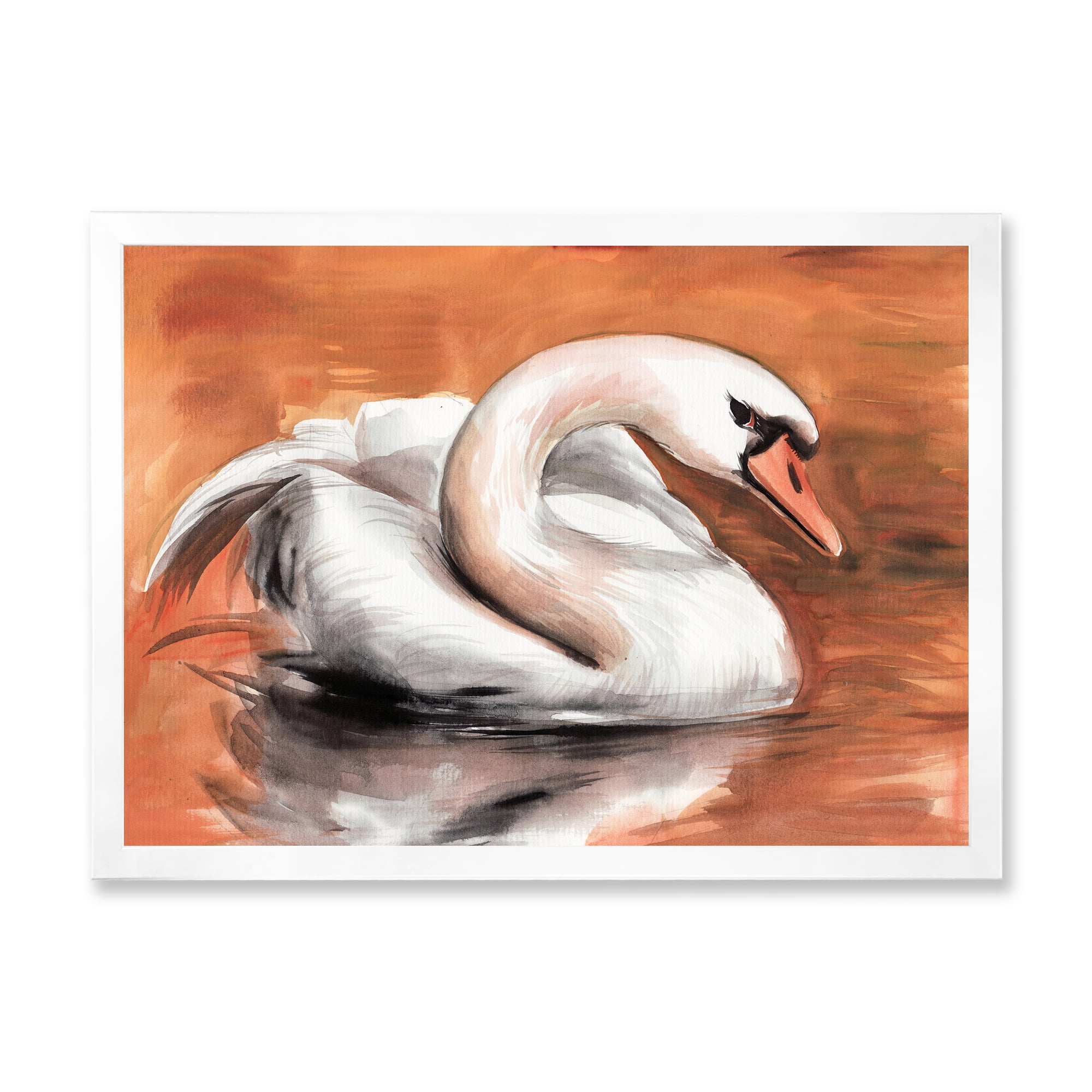 Designart 'Close Up Swan On The Water' Traditional Framed Art Print