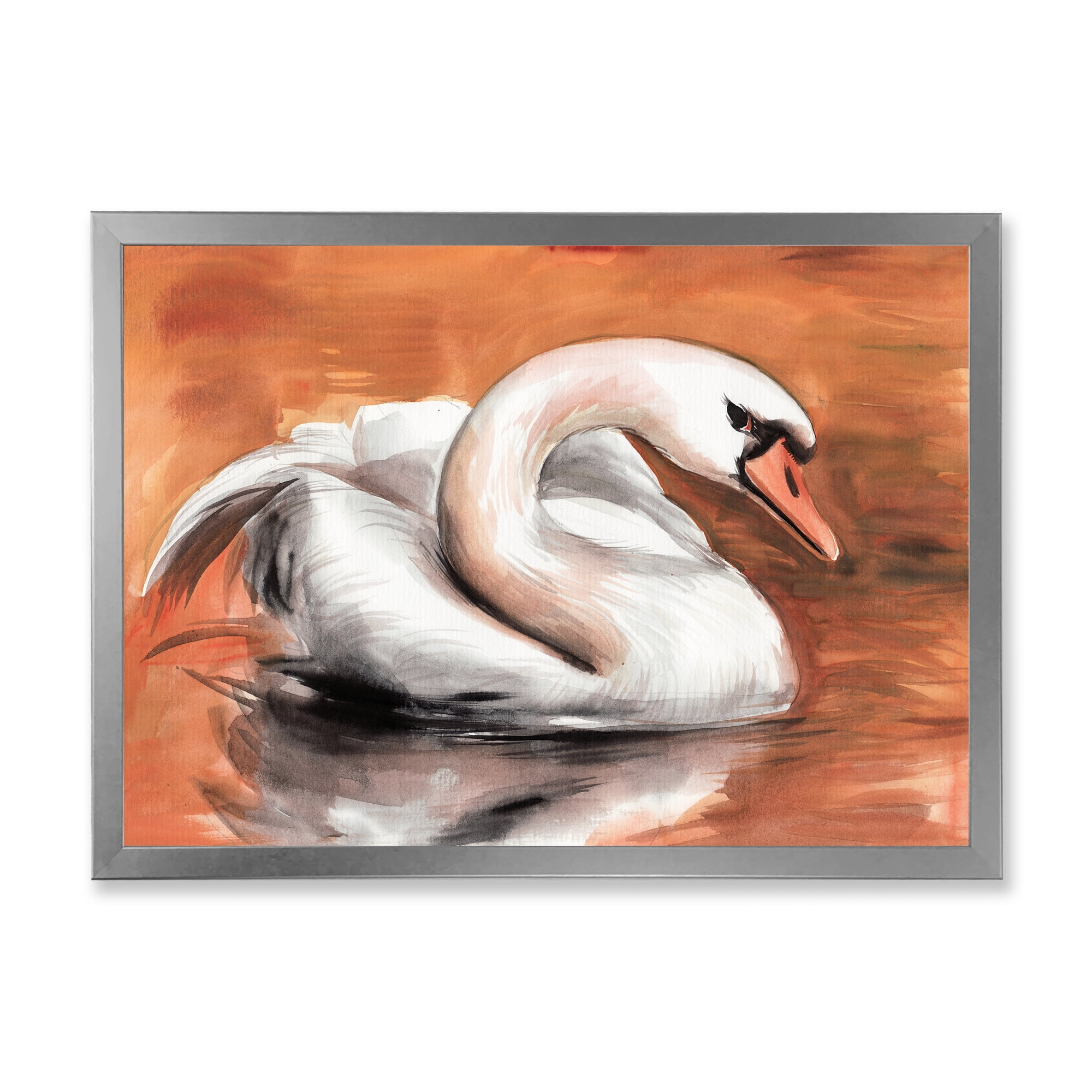 Designart 'Close Up Swan On The Water' Traditional Framed Art Print