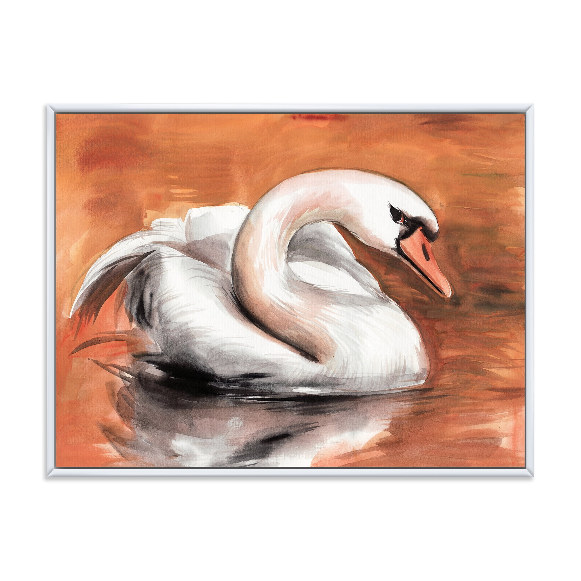 Designart 'Close Up Swan On The Water' Traditional Framed Canvas Wall Art Print