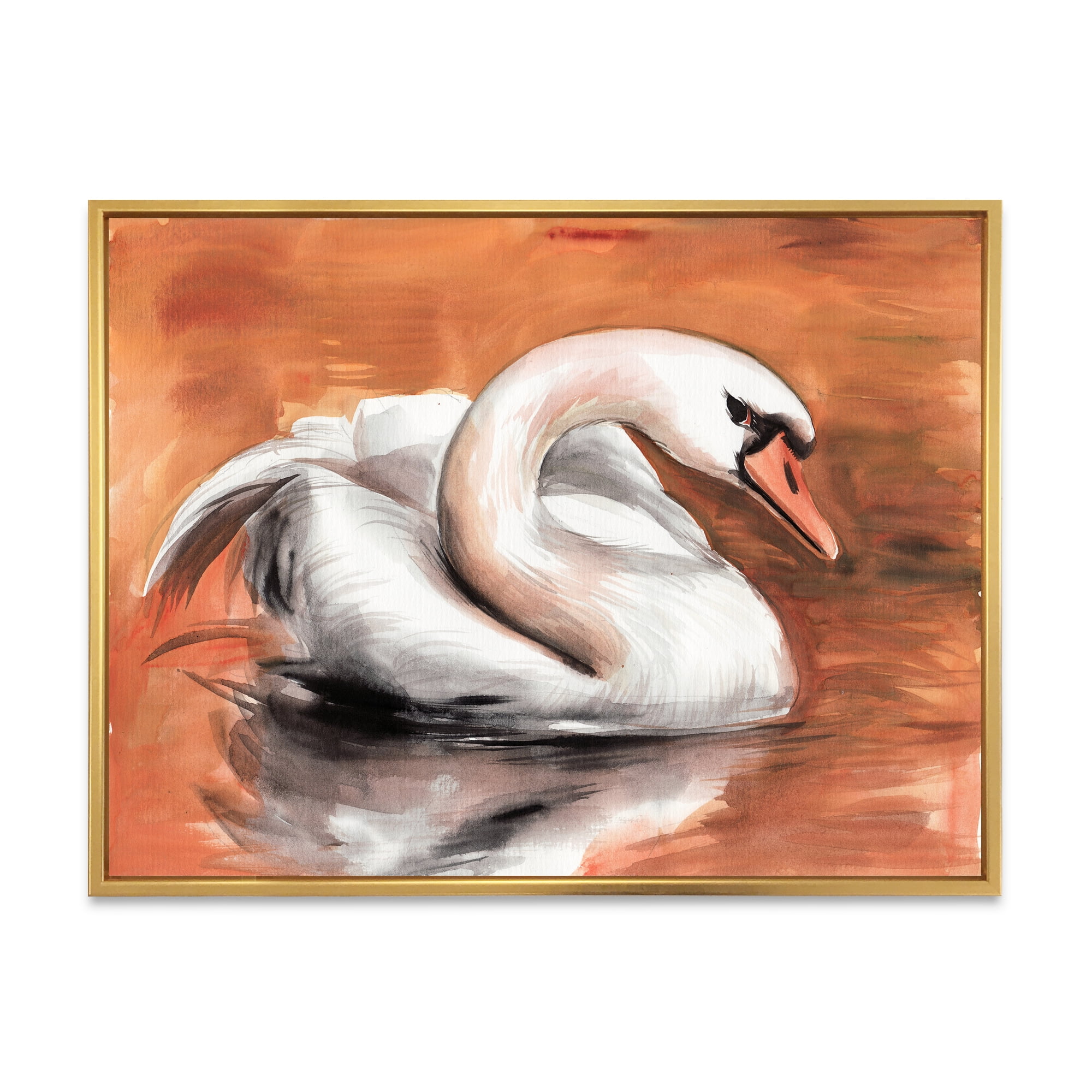 Designart 'Close Up Swan On The Water' Traditional Framed Canvas Wall