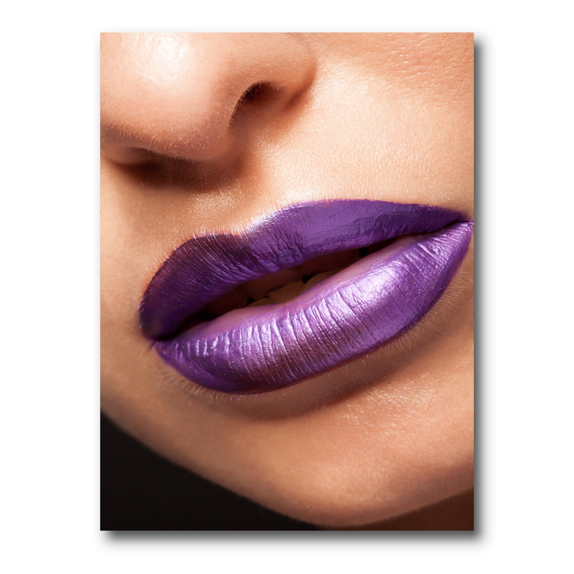 Designart ' Close Up View of Girl Lips With Purple Lipstick ' Modern Canvas Wall Art Print