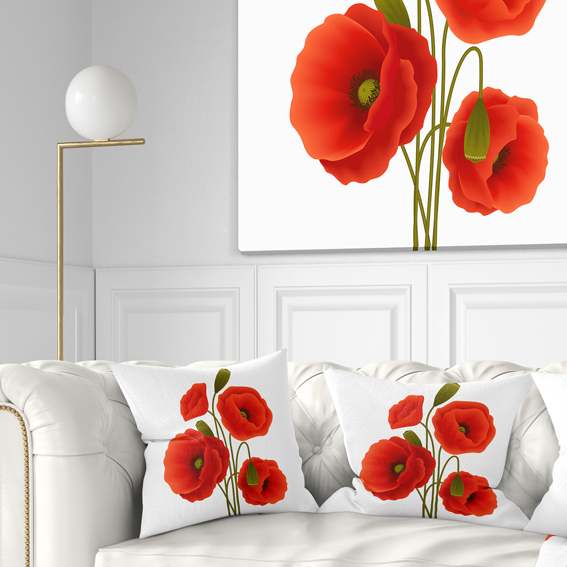 Designart Close Up View of Poppy on White - Floral Throw Pillow - 18x18