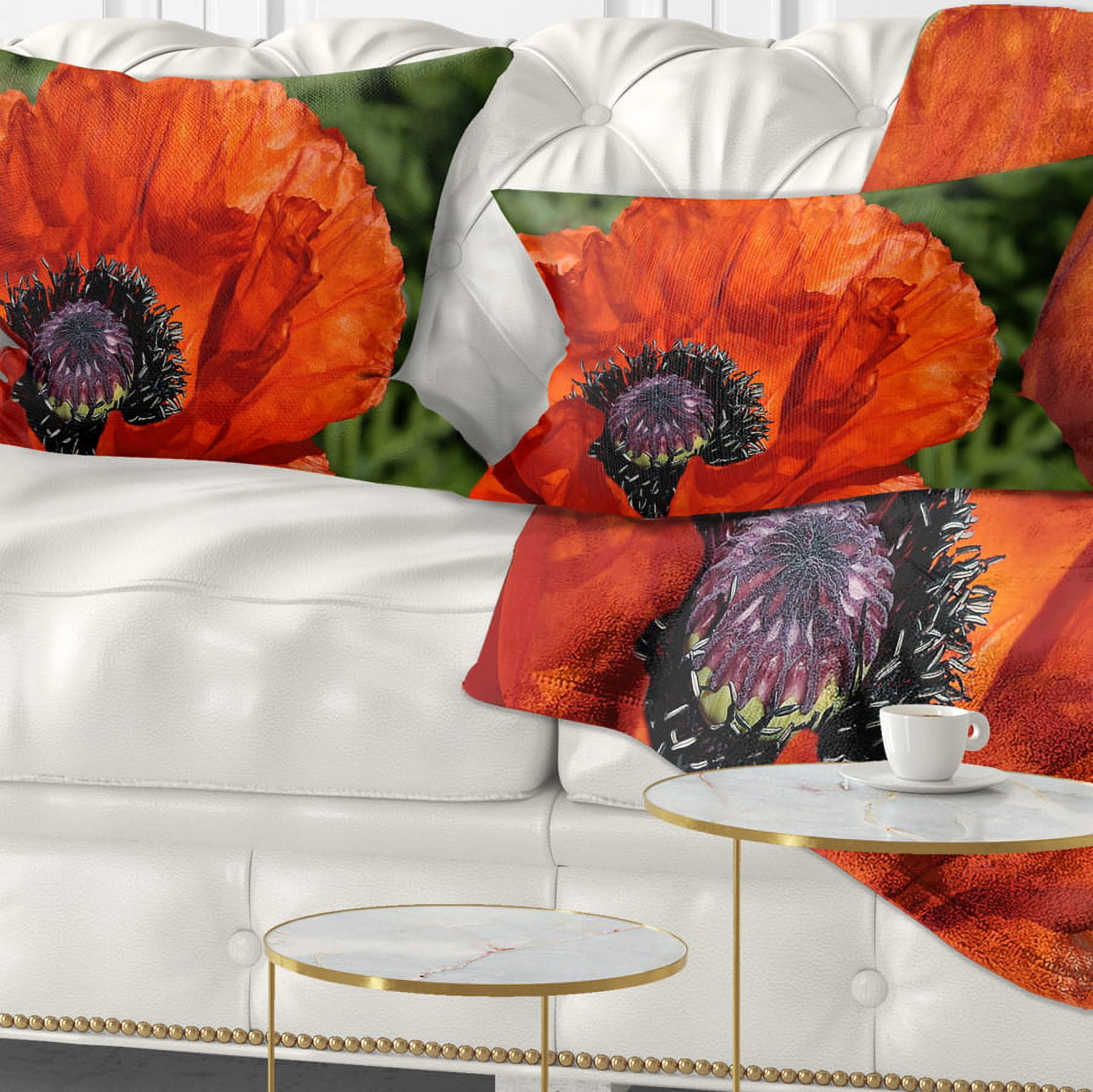 Designart Close Up View of Red Poppy Flower - Floral Throw Pillow - 12x20