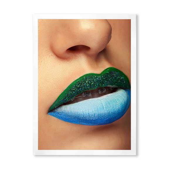 Designart 'Close Up Woman Lips With Fashion Make Up and Brackets' Modern Framed Art Print