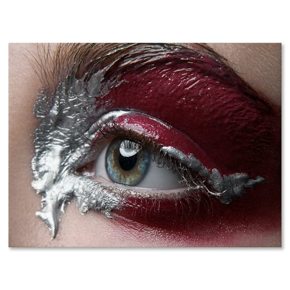 Designart ' Close Up of A Woman Eye With Red Makeup On ' Modern Canvas Wall Art Print