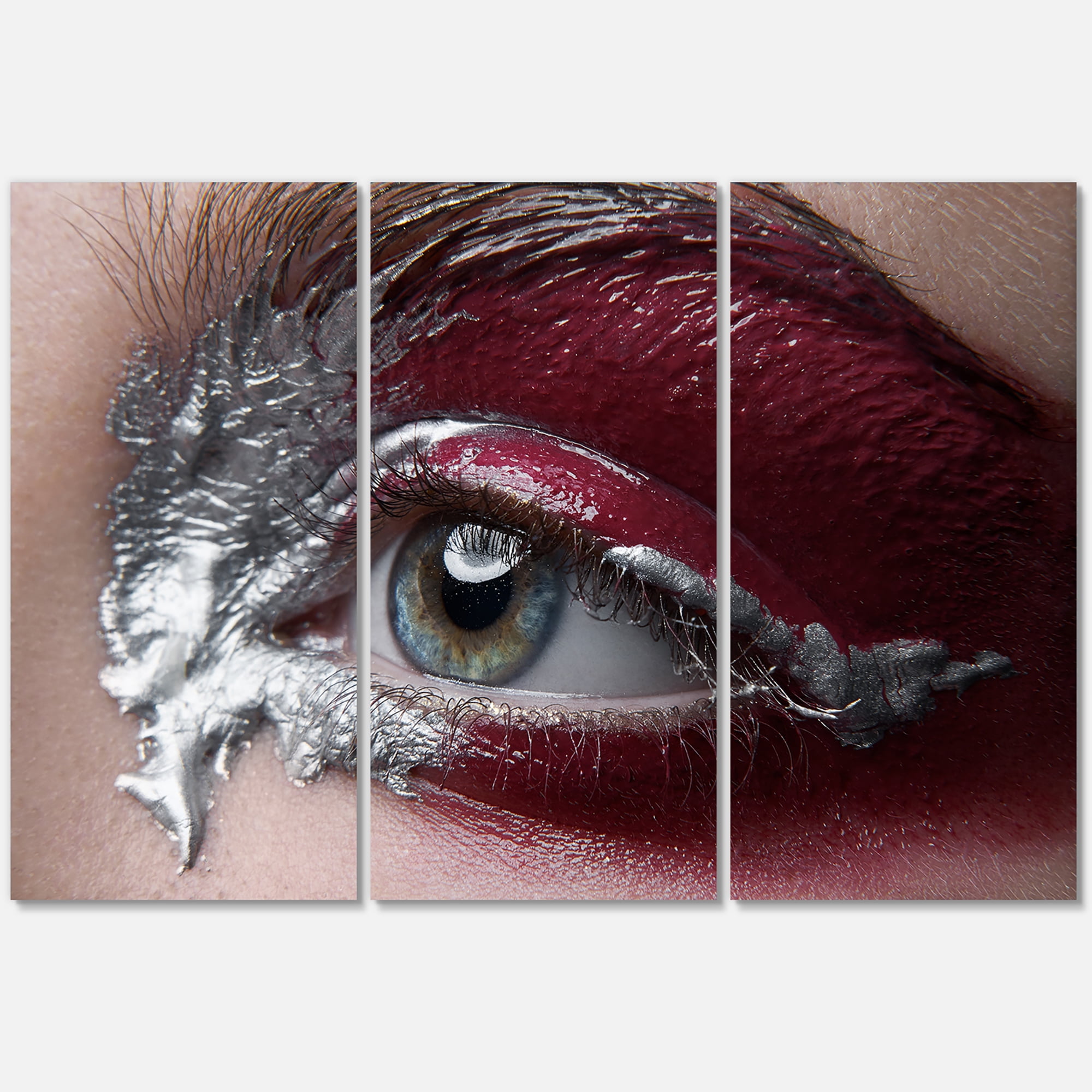Designart ' Close Up of A Woman Eye With Red Makeup On ' Modern Canvas Wall Art Print
