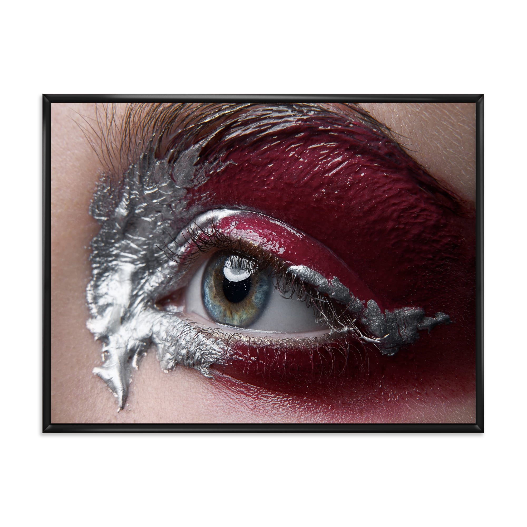 Designart 'Close Up of A Woman Eye With Red Makeup On' Modern Framed Canvas Wall Art Print