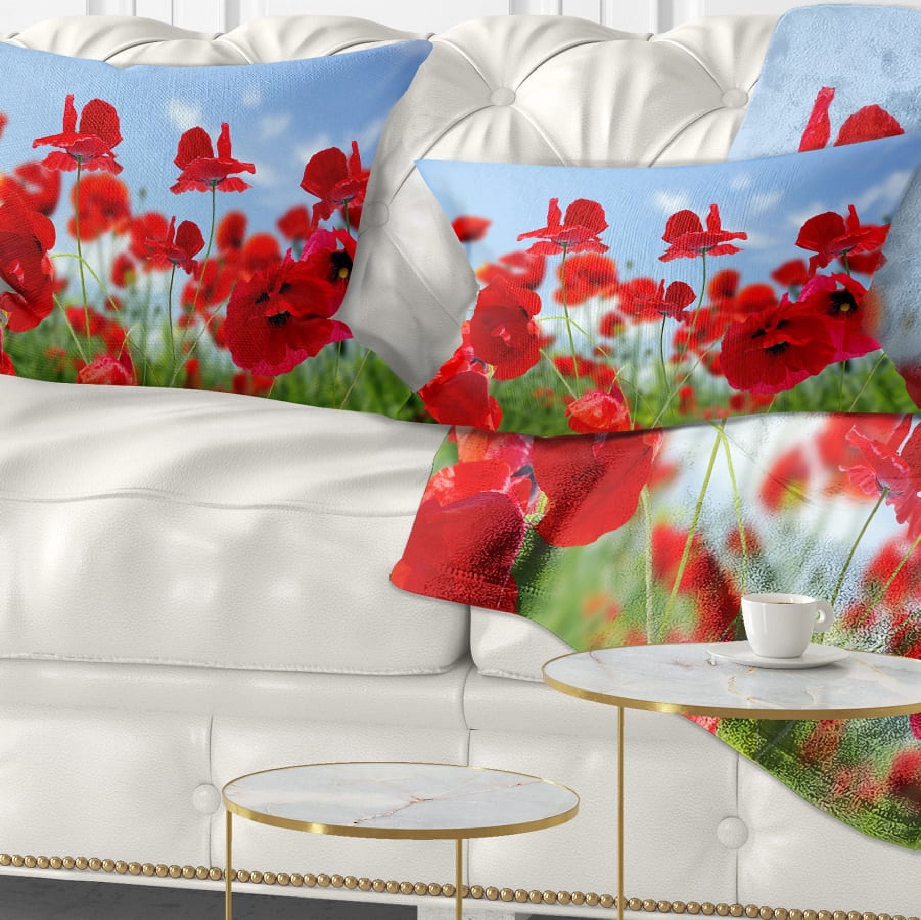 Designart Close Up of Amazing Poppy Flowers - Floral Throw Pillow - 12x20