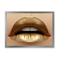 thumbnail image 1 of Designart 'Close Up of Woman Plump Lips With Golden Lipstick' Modern Framed Art Print, 1 of 4
