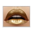 thumbnail image 1 of Designart 'Close Up of Woman Plump Lips With Golden Lipstick' Modern Framed Canvas Wall Art Print, 1 of 5