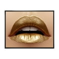 thumbnail image 1 of Designart 'Close Up of Woman Plump Lips With Golden Lipstick' Modern Framed Canvas Wall Art Print, 1 of 5