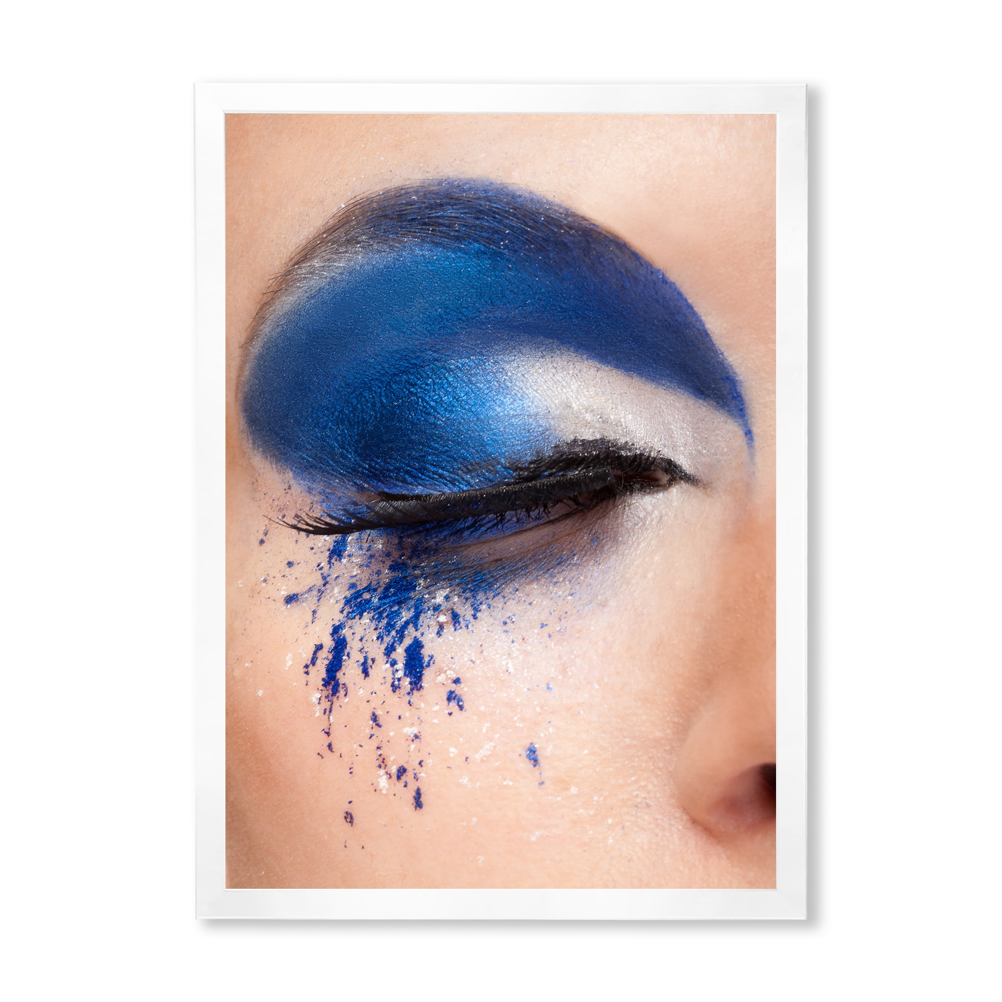 Designart 'Closed Woman Eye With Blue Fantasy Make Up' Modern Framed Art Print