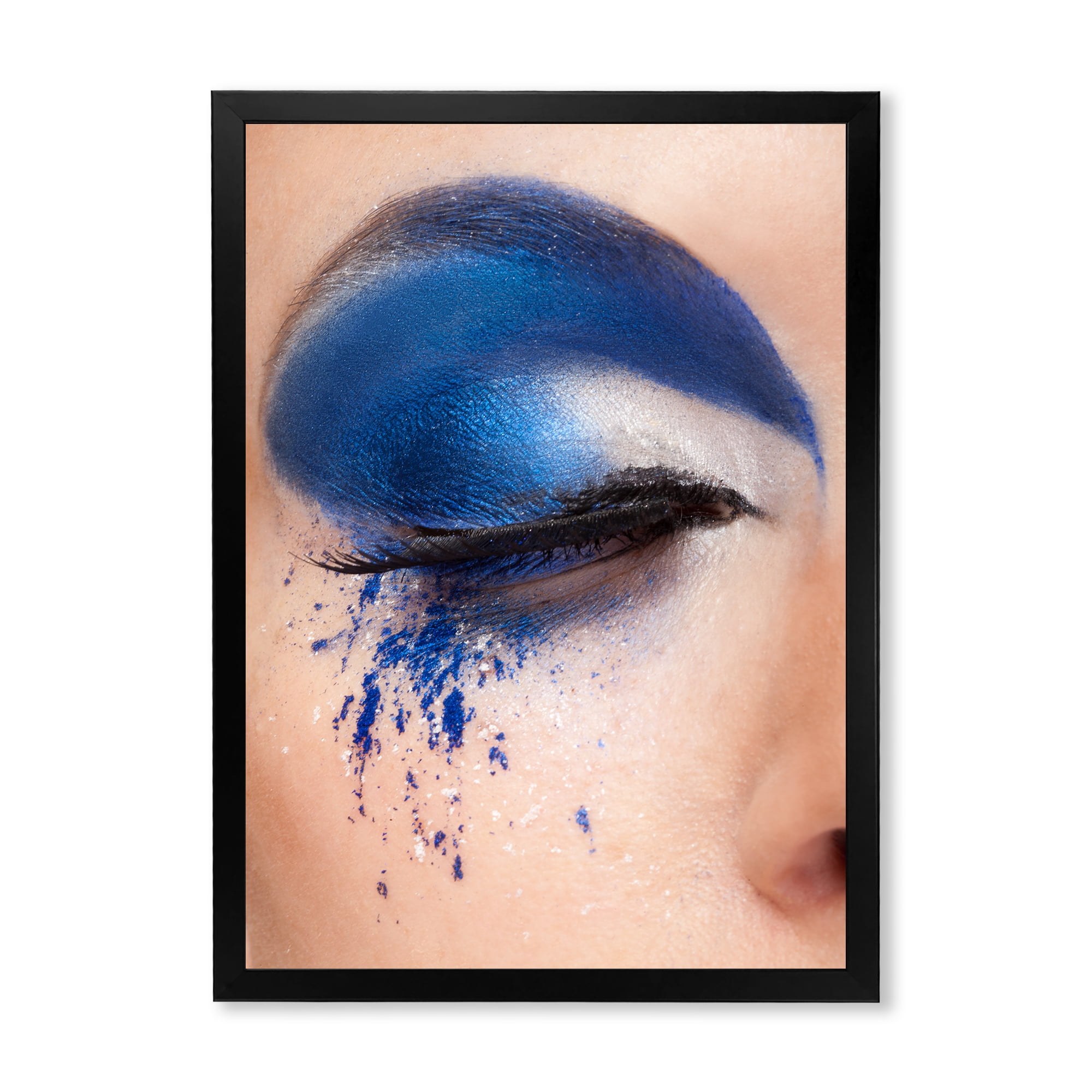 Designart 'Closed Woman Eye With Blue Fantasy Make Up' Modern Framed Art Print