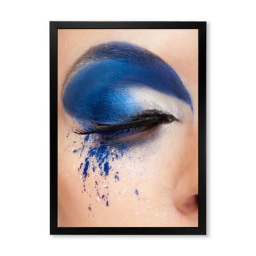 Designart 'Closed Woman Eye With Blue Fantasy Make Up' Modern Framed Art Print