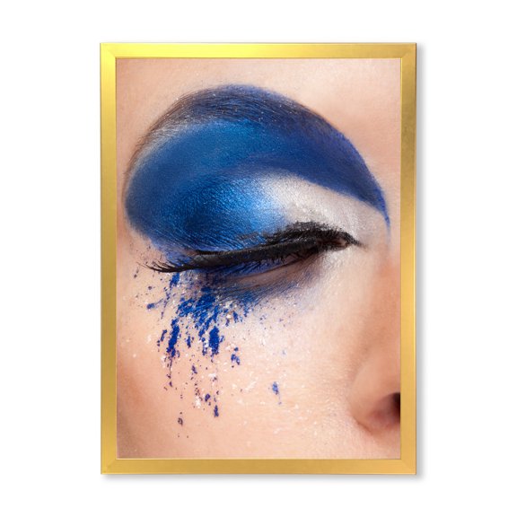 Designart 'Closed Woman Eye With Blue Fantasy Make Up' Modern Framed Art Print