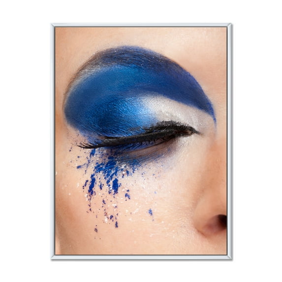 Designart 'Closed Woman Eye With Blue Fantasy Make Up' Modern Framed Canvas Wall Art Print