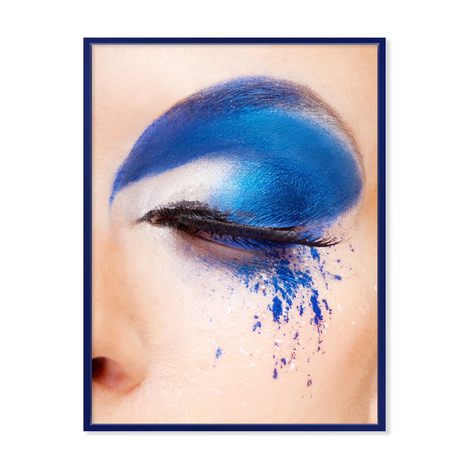 Designart 'Closed Woman Eye With Blue Fantasy Make Up' Modern Framed Canvas Wall Art Print