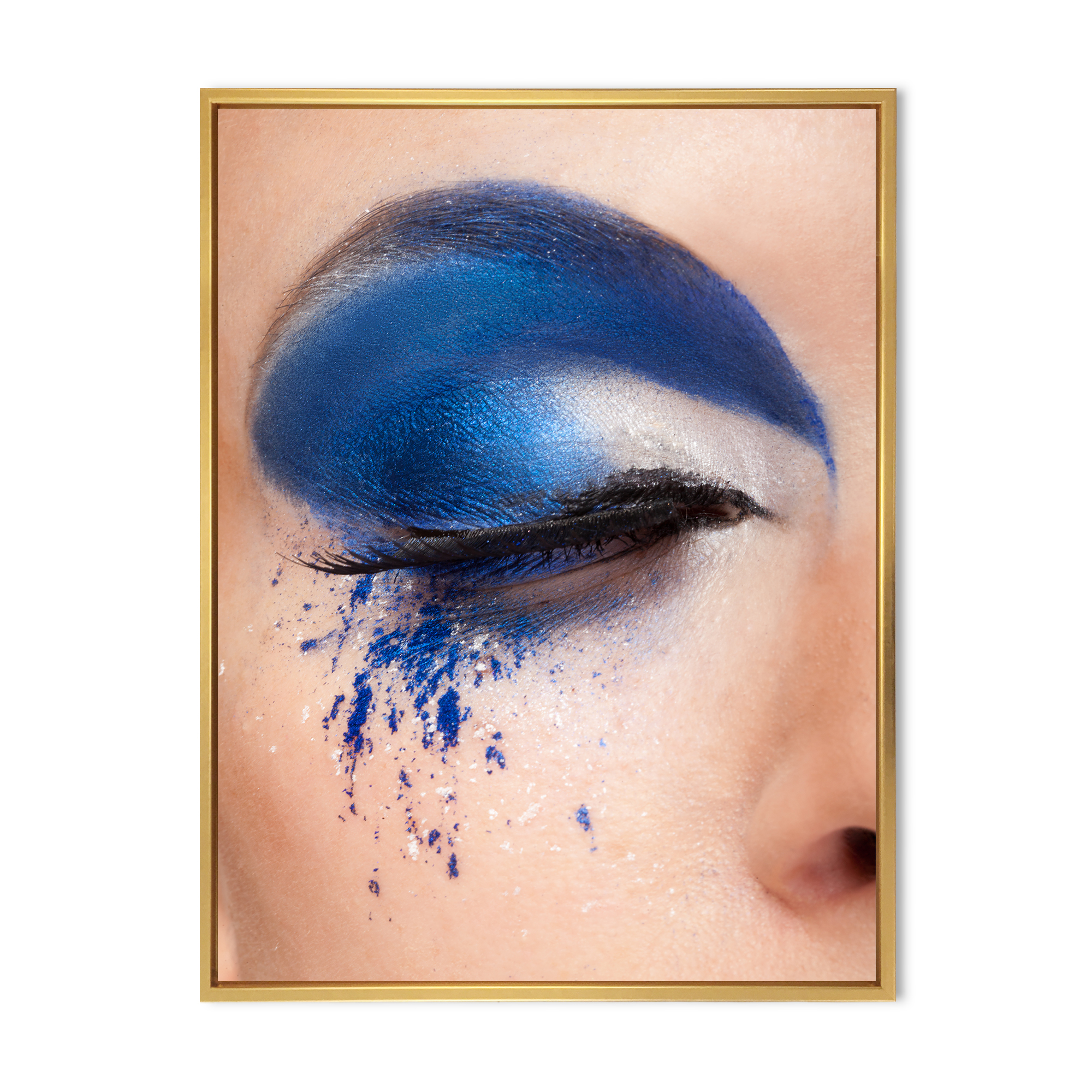 Designart 'Closed Woman Eye With Blue Fantasy Make Up' Modern Framed Canvas Wall Art Print