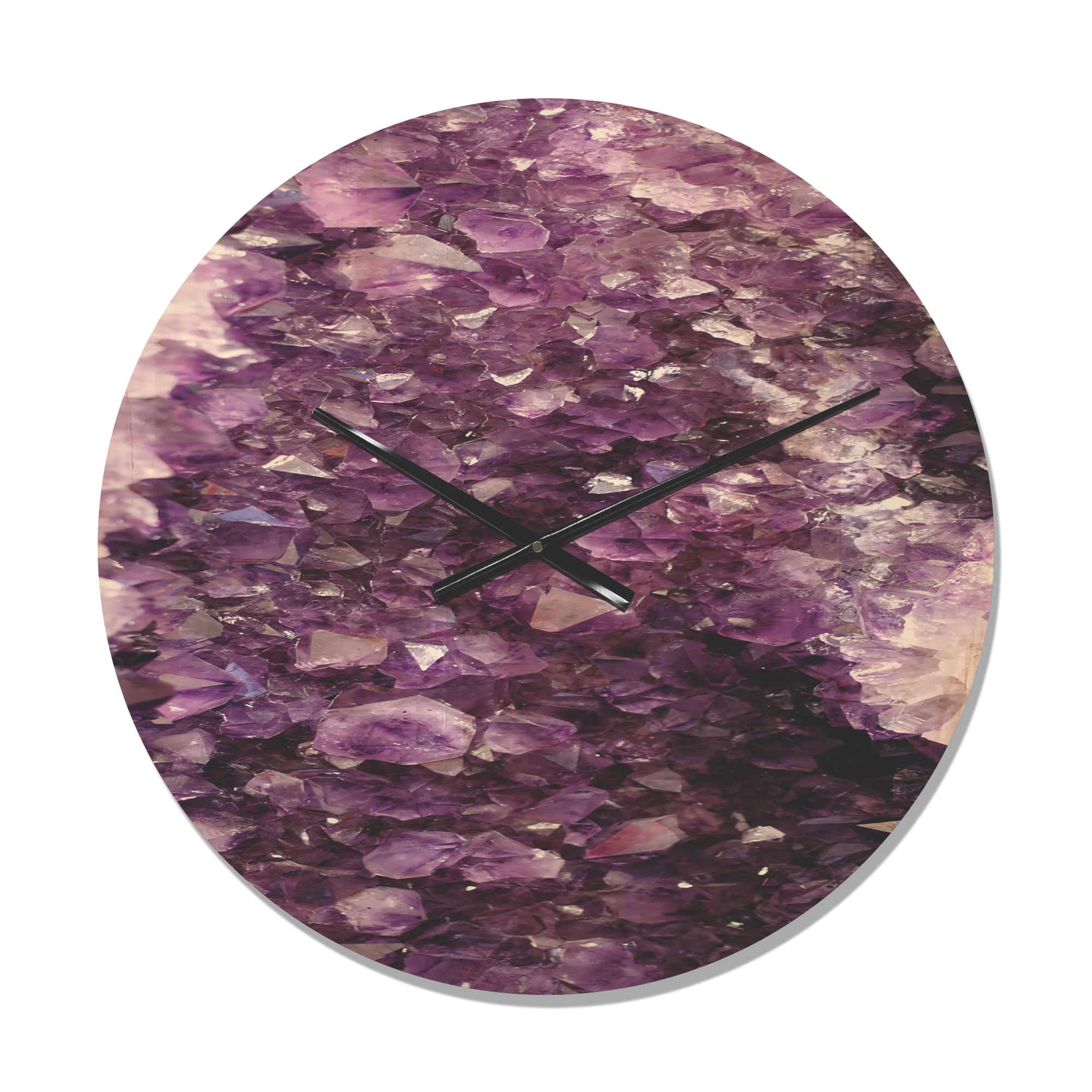 Designart 'Closeup Purple Precious Stones ' Modern Wood Wall Clock