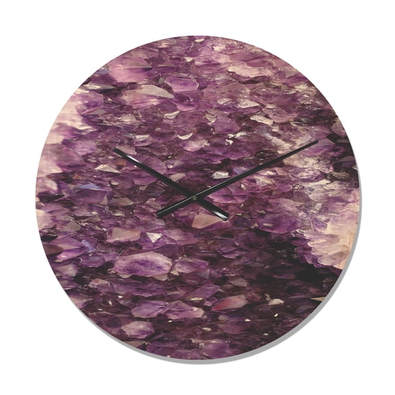 Designart 'Closeup Purple Precious Stones ' Modern Wood Wall Clock