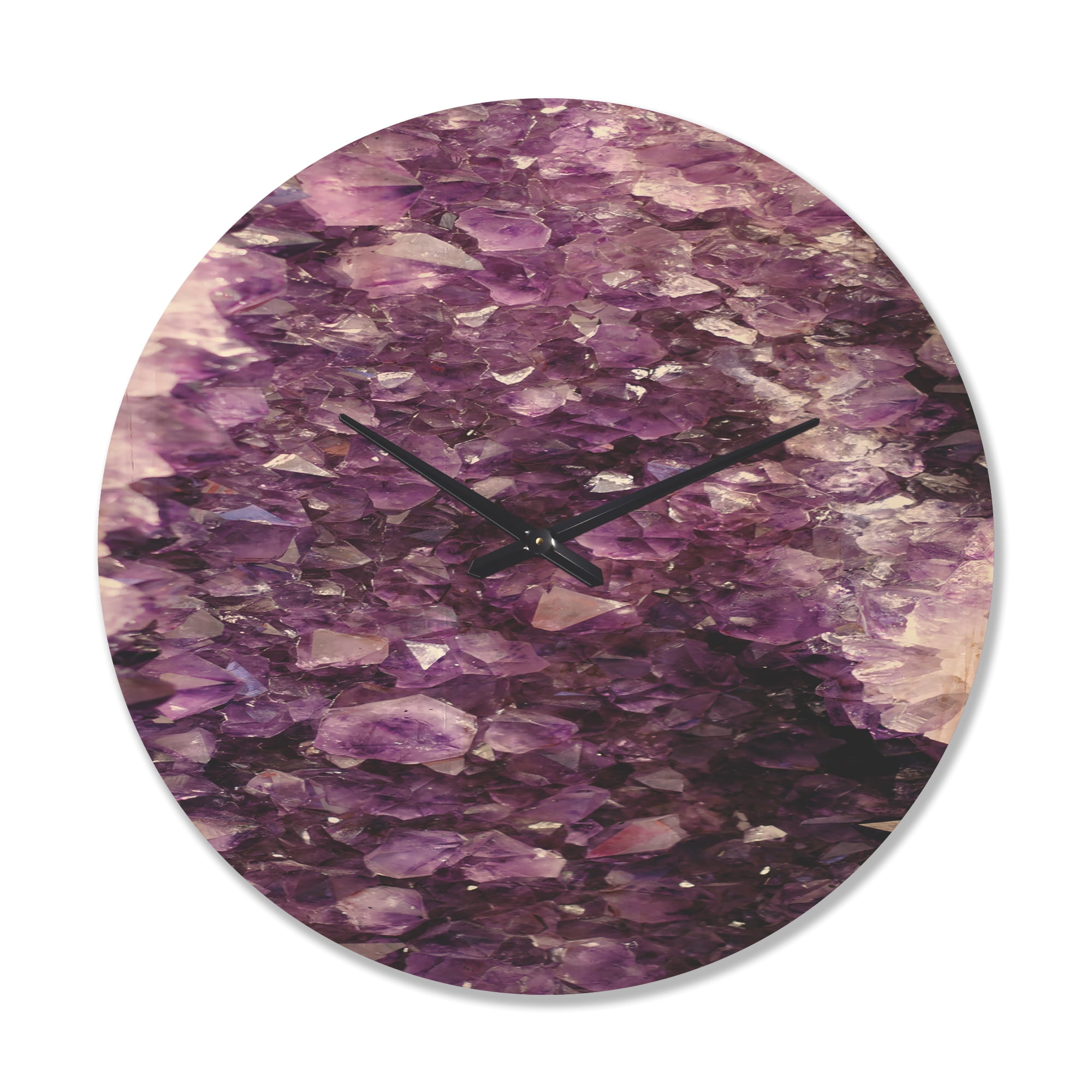 Designart 'Closeup Purple Precious Stones ' Modern Wood Wall Clock