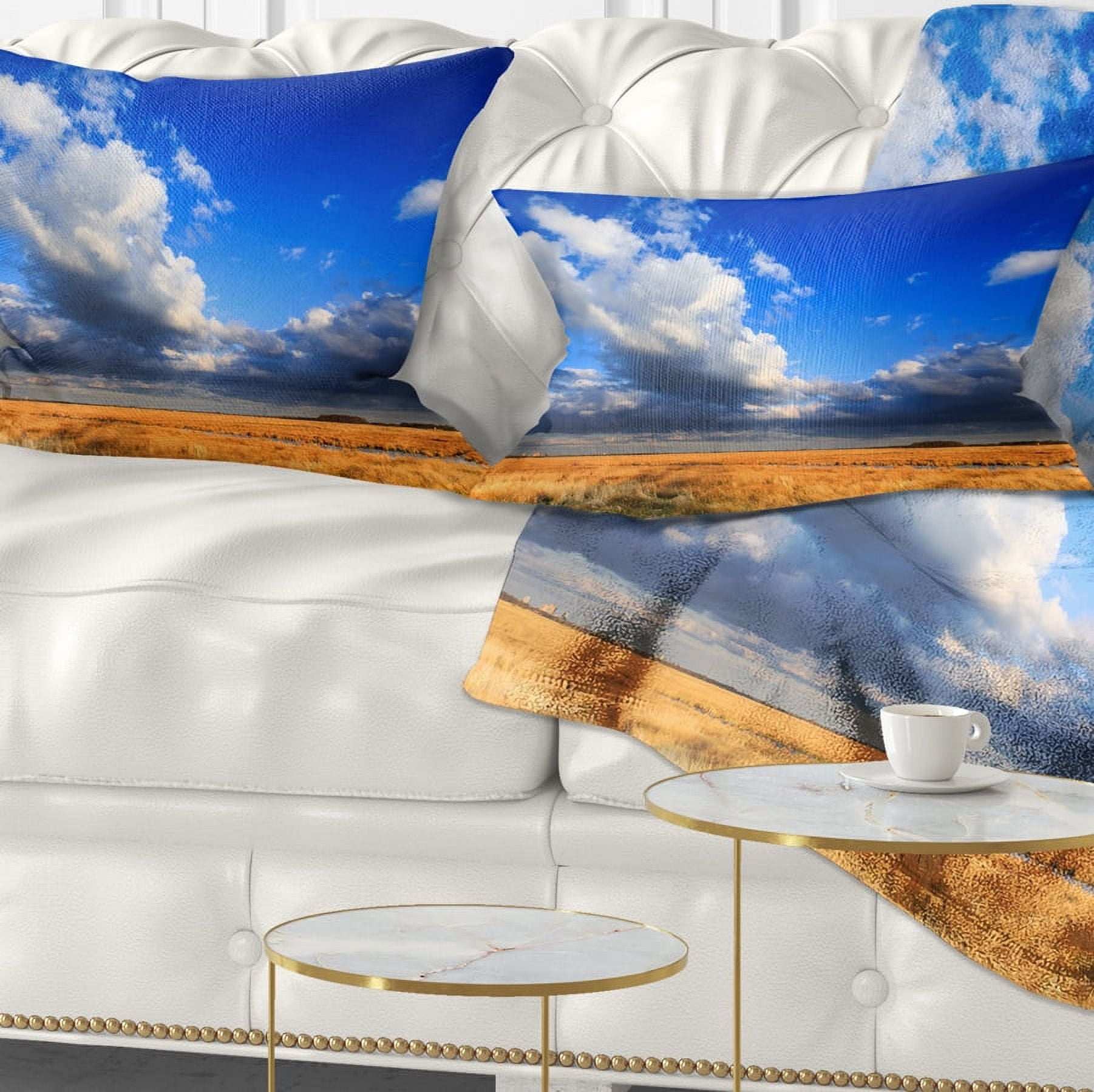 Designart Clouded Blue Sky over Prairie - Landscape Printed Throw Pillow - 12x20