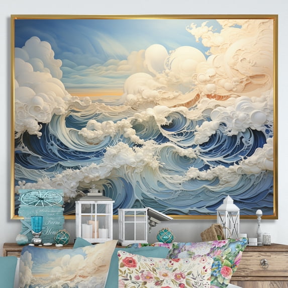 Designart "Clouds Celestial horizon II" Landscapes Floater Framed Wall Art Print