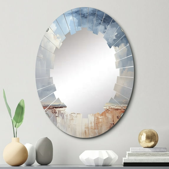 Designart "Clouds Landscape Canopy composition I" Landscapes Round Wall Mirror - Traditional Oval Printed Decorative Oversized Mirror - Multiple Color Options