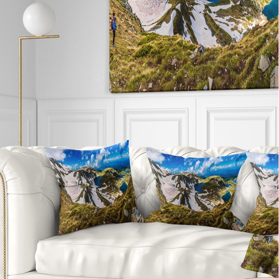 Designart Clouds Over Seven Rila Lakes - Landscape Printed Throw Pillow - 16x16