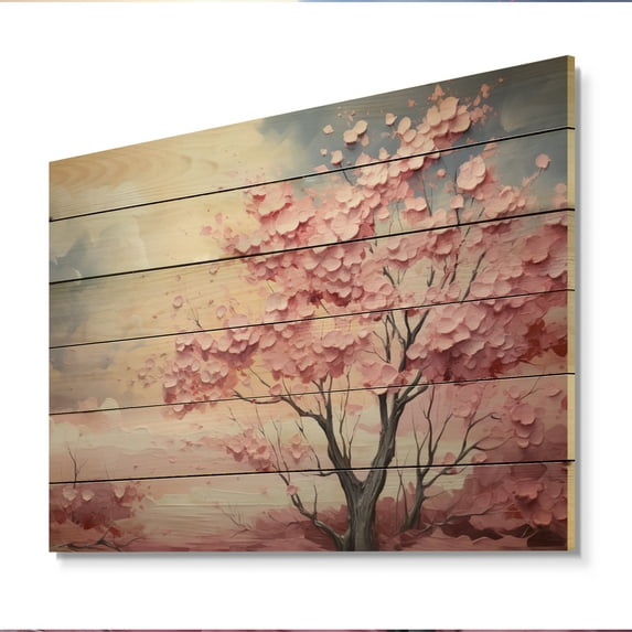 Designart "Clouds Prairies compositions II" Modern Print on Natural Pine Wood