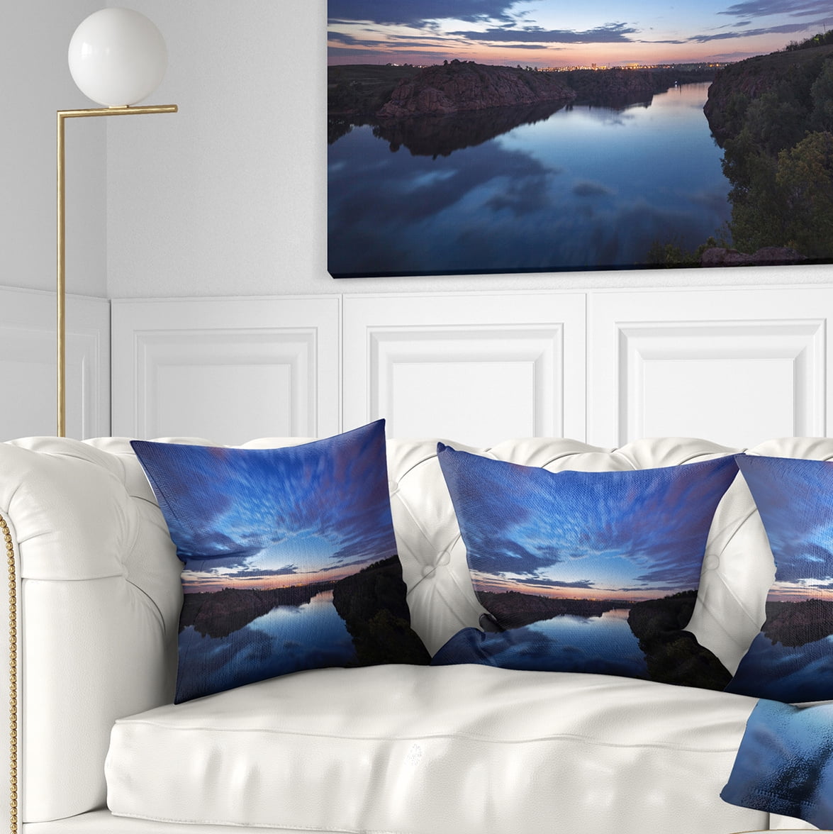 Designart Clouds Reflection in River - Landscape Photography Throw Pillow - 18x18