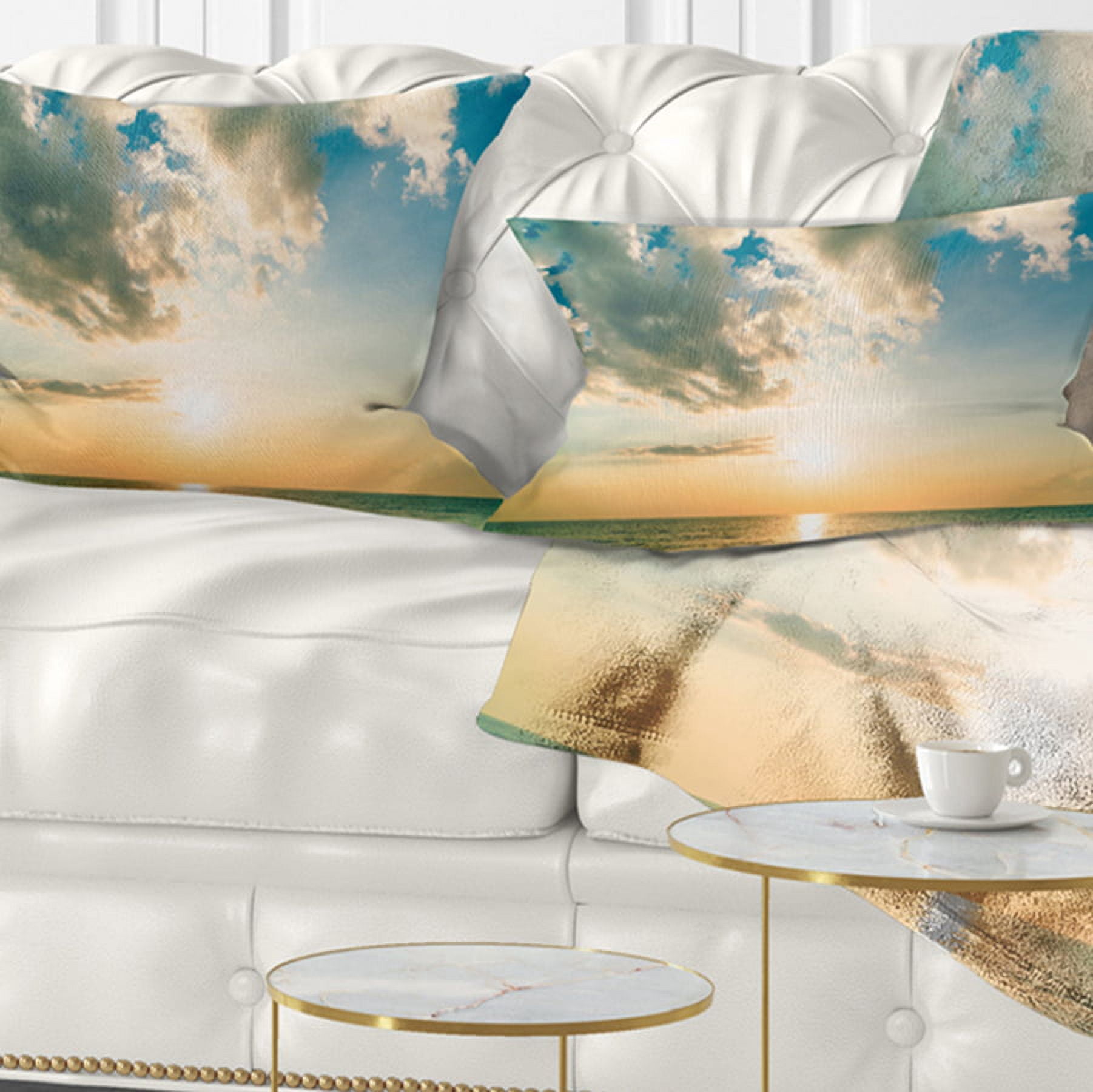 Designart Clouds Together Over Blue Seashore - Seascape Throw Pillow - 12x20