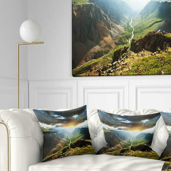 Designart Clouds Touching Mountains At Sunset - Landscape Printed Throw Pillow - 18x18