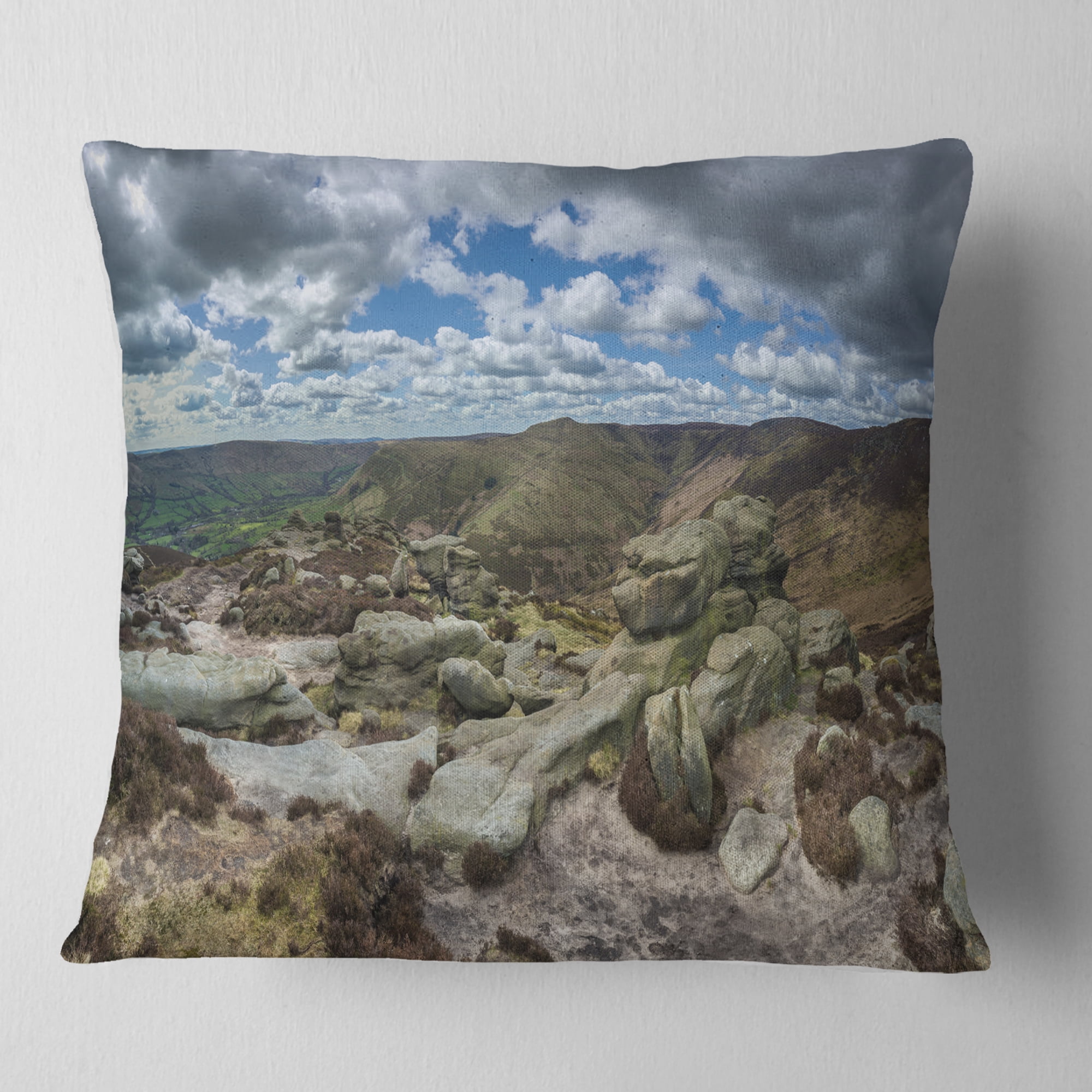 Designart Clouds and Stones under Wild Clouds - Landscape Printed Throw Pillow - 16x16