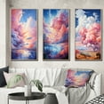 thumbnail image 1 of Designart "Clouds curious Cloudscape Playful" Landscape & Nature Framed Wall Art Set Of 3 - Coral Clouds Frame Canvas Set For Living Room Decor, 1 of 7