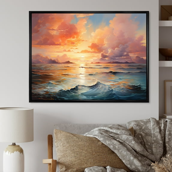 Designart "Clouds delicate Horizon" Landscapes Floater Framed Wall Art Living Room