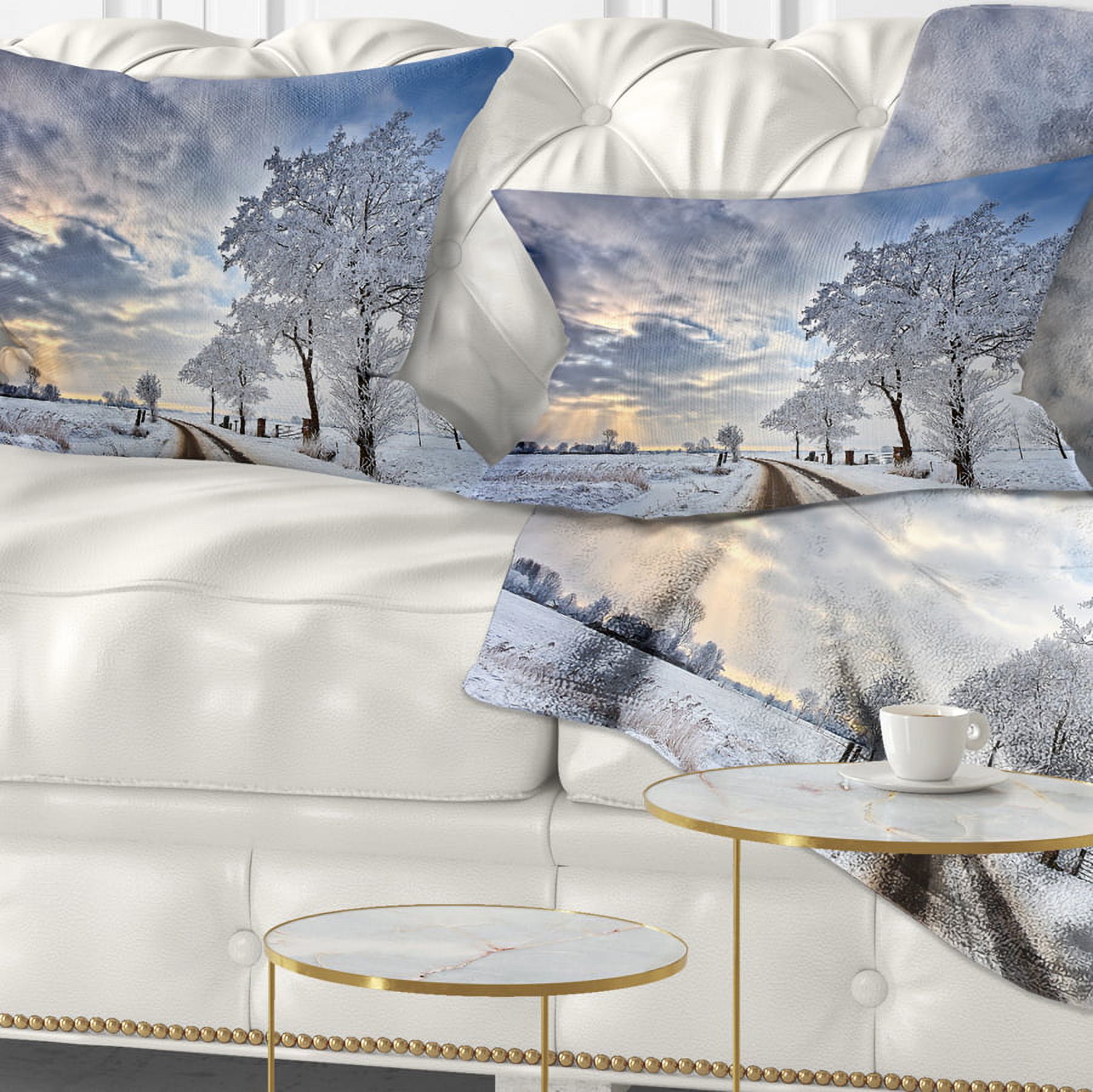 Designart Cloudscape in White Winter Terrain - Landscape Printed Throw Pillow - 12x20