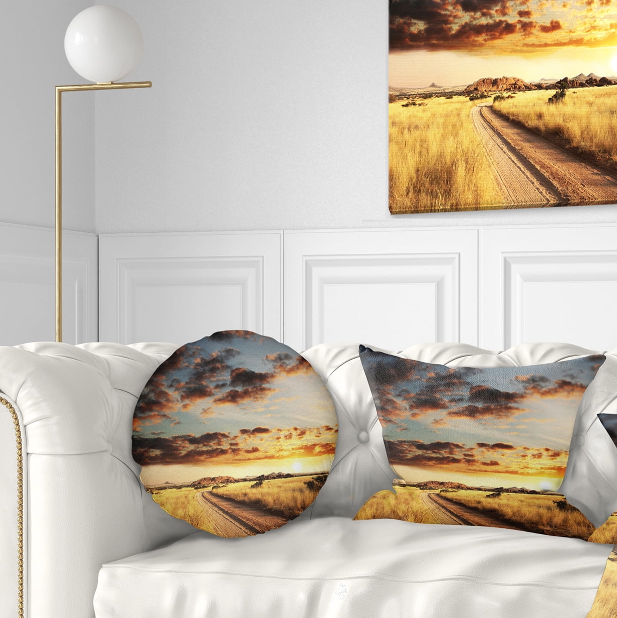 Designart Cloudy African Prairie with Pathway - Landscape Printed Throw Pillow - 12x20