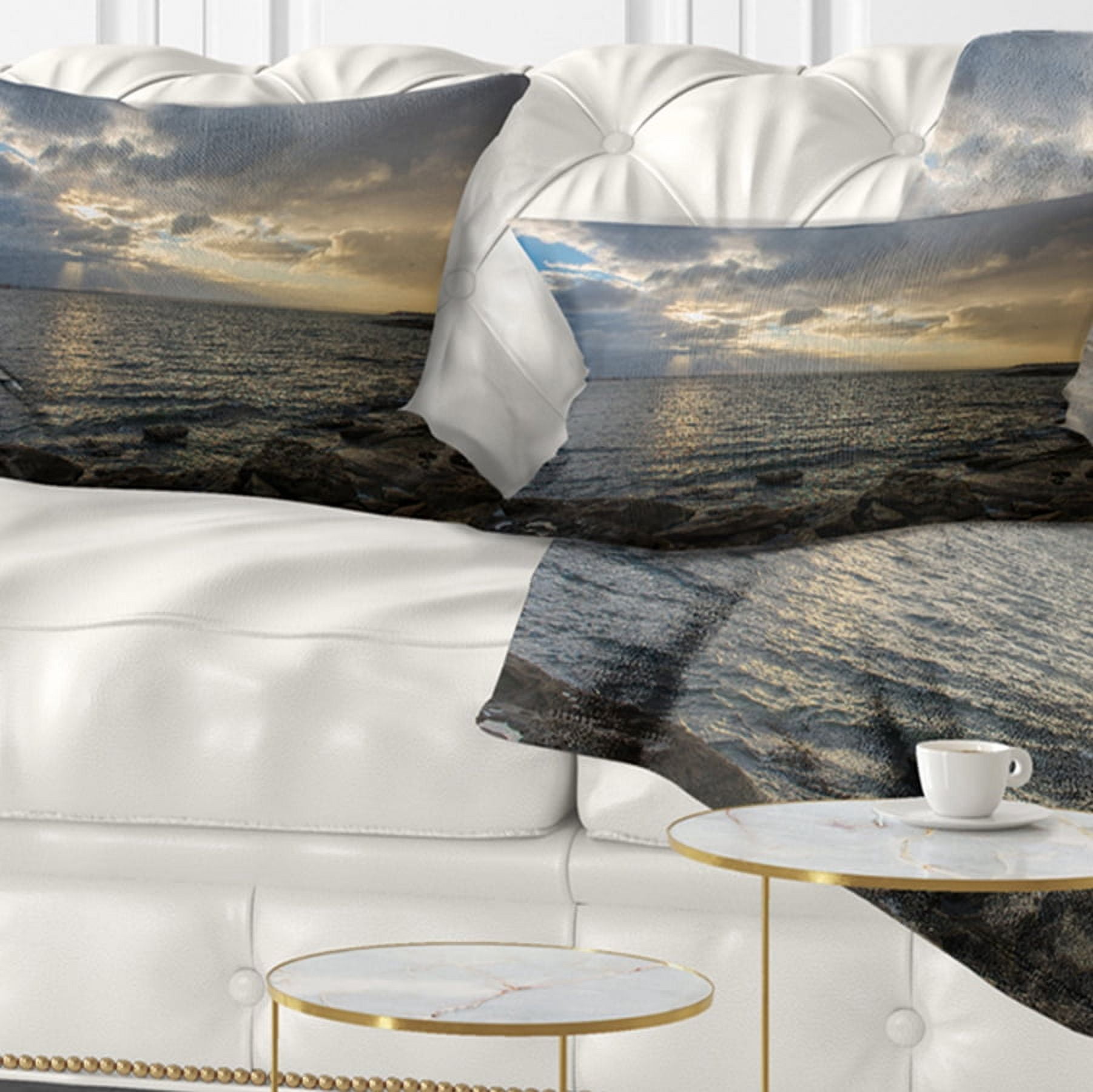 Designart Cloudy Australian Seashore in Sydney - Seashore Throw Pillow - 12x20