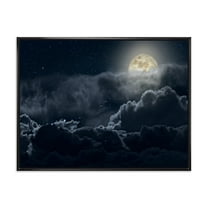 Designart 'Cloudy Full Moon Night With Stars' Nautical & Coastal Framed Canvas Wall Art Print