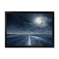 Designart 'Cloudy Full Moon Over Asphalt Road I' Nautical & Coastal Framed Art Print