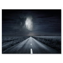 Designart ' Cloudy Full Moon Over Asphalt Road III ' Nautical & Coastal Canvas Wall Art Print