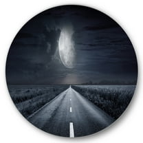 Designart 'Cloudy Full Moon Over Asphalt Road III' Nautical & Coastal Circle Metal Wall Art 36x36 - Disc of 36