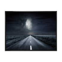 Designart 'Cloudy Full Moon Over Asphalt Road III' Nautical & Coastal Framed Canvas Wall Art Print