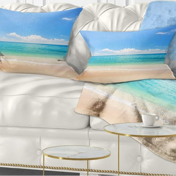 Designart Cloudy Horizon Over Beach - Seashore Photo Throw Pillow - 12x20
